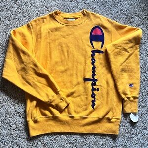 Vintage 1990s Champion Reverse Weave Crewneck Sweatshirt Yellow Gold - M